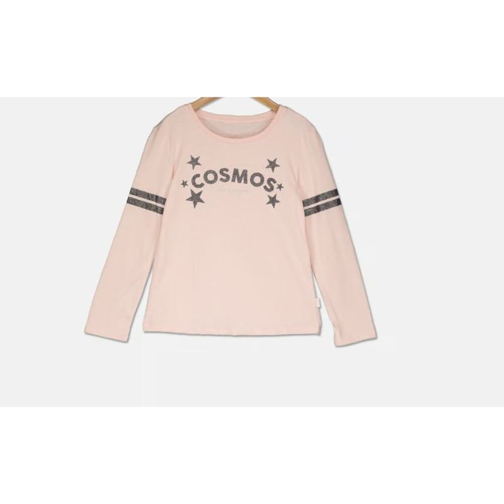 BCBGirls Round Neck Long‎ Sleeve Cosmos Star Gazer Glitter Top Rose Petal Size 5